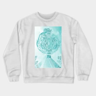 the aztec calendar in dragon quetzalcoatl blue sky Crewneck Sweatshirt